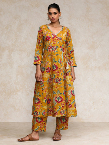 Varanga Women Ethnic Jaipuri Floral Printed Angrakha Anarkali Kurta With Trouser